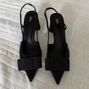 Zara Elegant Black Bow Slingback Heels, SZ 38 (7.5)